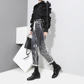 Transparente Tumblr-Hose aus Kunststoff mit hoher Taille und geradem Bein